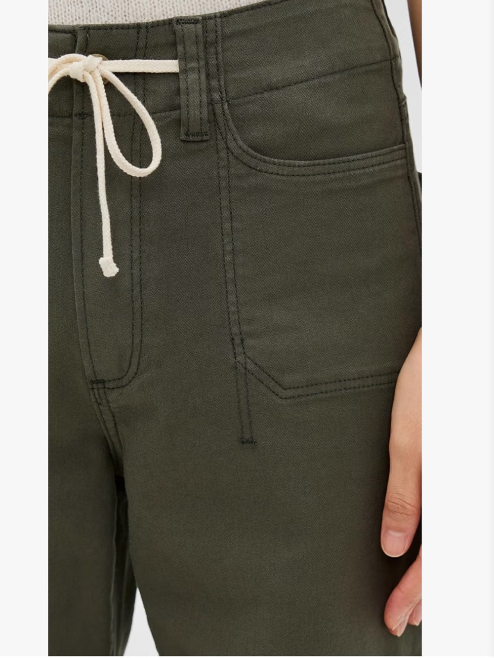 PAIGE Vintage Forester Green Ari Waistband Tie and Stitch Utility Pockets Pant - Picture 6 of 14